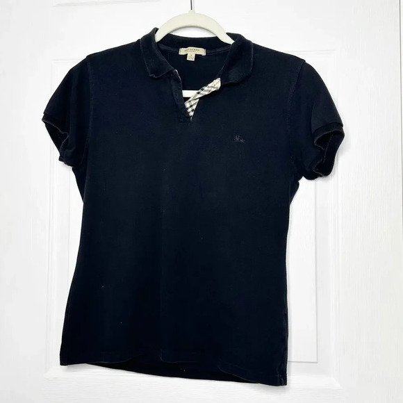 Burberry Womens L Black Knit Collared Polo Cap Sleeves - Picture 1 of 5